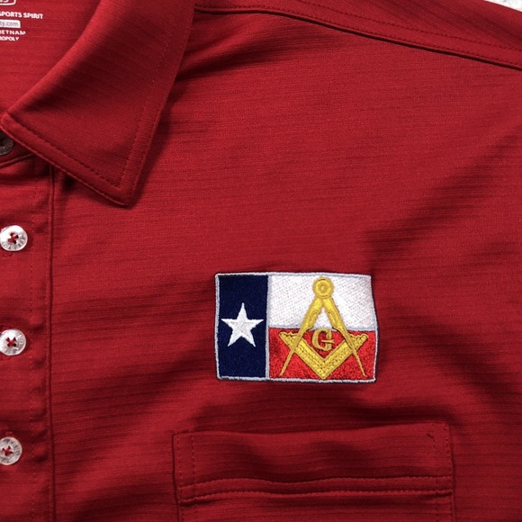 Free Mason Compass Ruler Grand Lodge Texas Flag Polo Shirt Men M/L Red Logo RARE - Picture 3 of 14